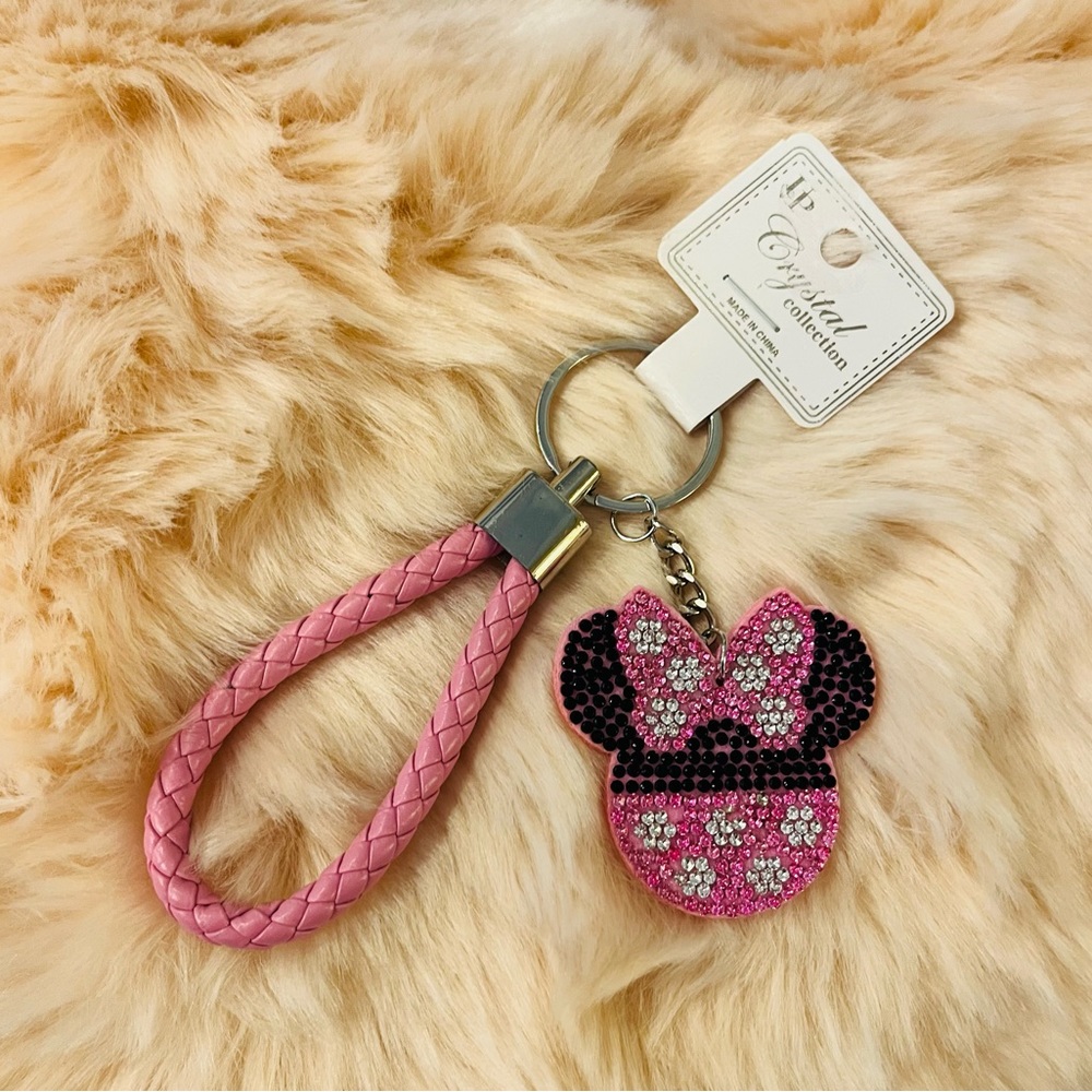 Keychain Minnie Mouse Sequins, Red or Pink New